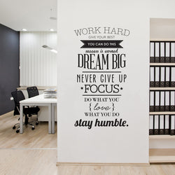 Work Hard Inspiring Vinyl Wall Sticker Quotes Poster