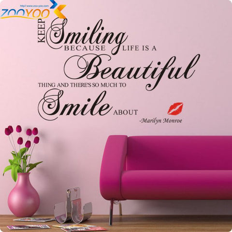 Hot Sale 2016 Keep Smiling Vinyl Wall Art Decals Quotes Saying Home