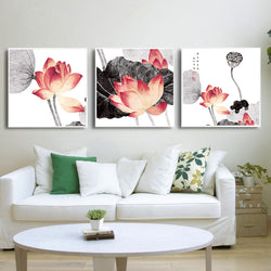 Chinese Style Lotus Canvas Painting Modern Abstract Oil Painting Poster