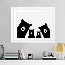 Bear Family Animal Print Wall Picture Canvas Cartoon Art Poster