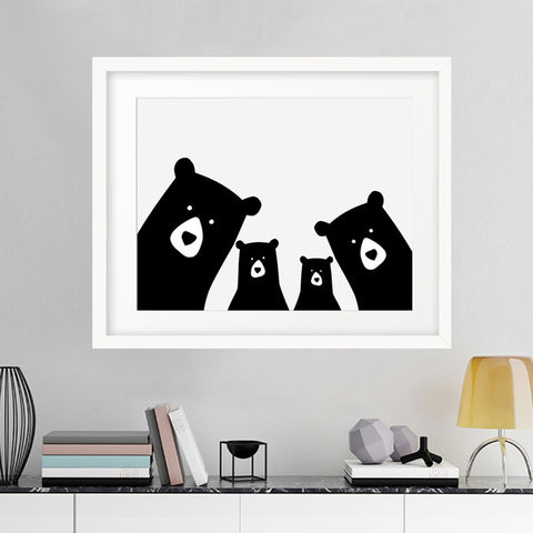 Bear Family Animal Print Wall Picture Canvas Cartoon Art Poster