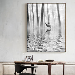New Chinese Style Deer Canvas Painting Wall Art White Black
