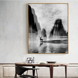 New Chinese Style Deer Canvas Painting Wall Art White Black