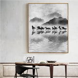 New Chinese Style Deer Canvas Painting Wall Art White Black