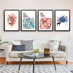 Monder Flower Painting Deer Animals Canvas Art Poster