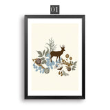 Monder Flower Painting Deer Animals Canvas Art Poster