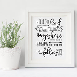 Where You Lead I Will Follow Lyrics Girls Poster Quotes Art