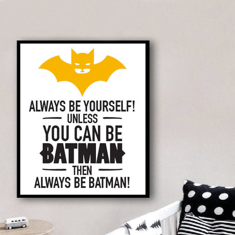 Canvas Batman Poster Colorful Super Hero Quote Art print, Canvas