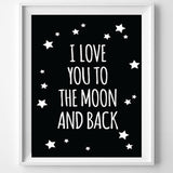 I Love You To The Moon and Back Printable Nursery Quotes Oil Painting