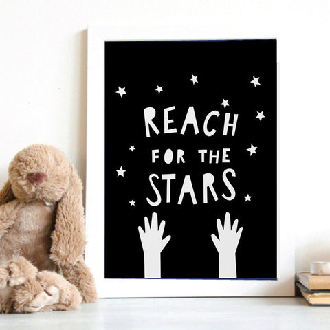 Affiche Scandinave Reach The Stars Black And White Nursery Quotes