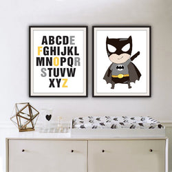 Classic Super Hero Poster Alphabet ABC Canvas
