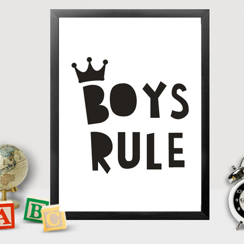 Boys Rule Crown Canvas Painting Wall Art