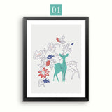 Modern Fashion Flower Canvas Painting Deer Nordic