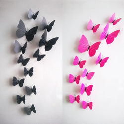 Hot Sale 3D Butterfly Wall Decals12pcs 6big+6small PVC 3D Butterfly